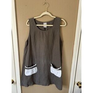 Match Point Medium Taupe Mesh Linen Tunic Top Sleeveless Lagenlook Cottagecore